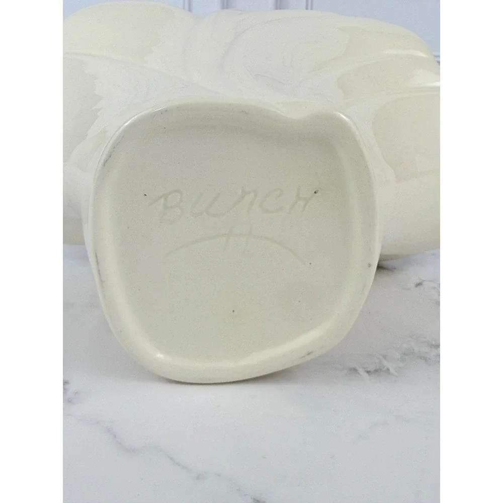 VTG Hand Glazed Ceramic White Basket 7 1/2 tall X 4 1/2 wide X 9